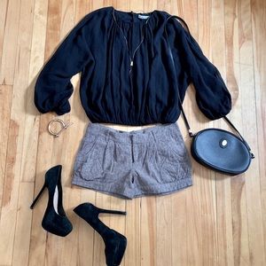 Alice + Olivia sheer black silk balloon blouse